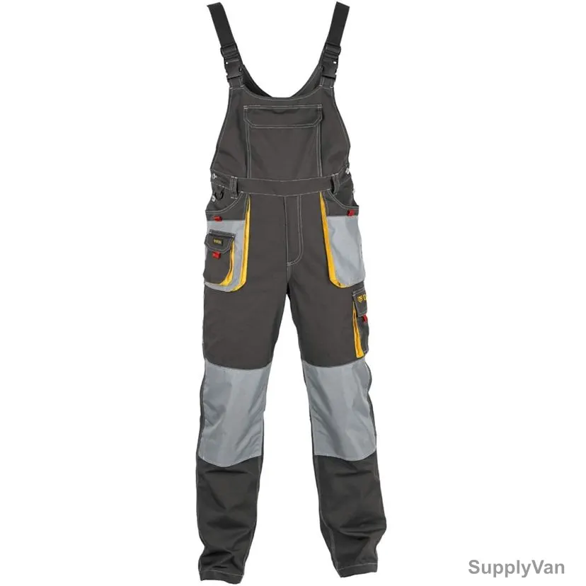Denzel Work Bib Pants, 7790353, Size32, 65% Polyester and 35% Cotton, Black/Grey