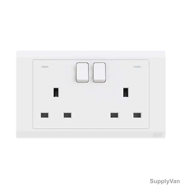 Abb Double Pole Switch Socket With Neon, BL240, Inora, 2 Gang, 13A, White