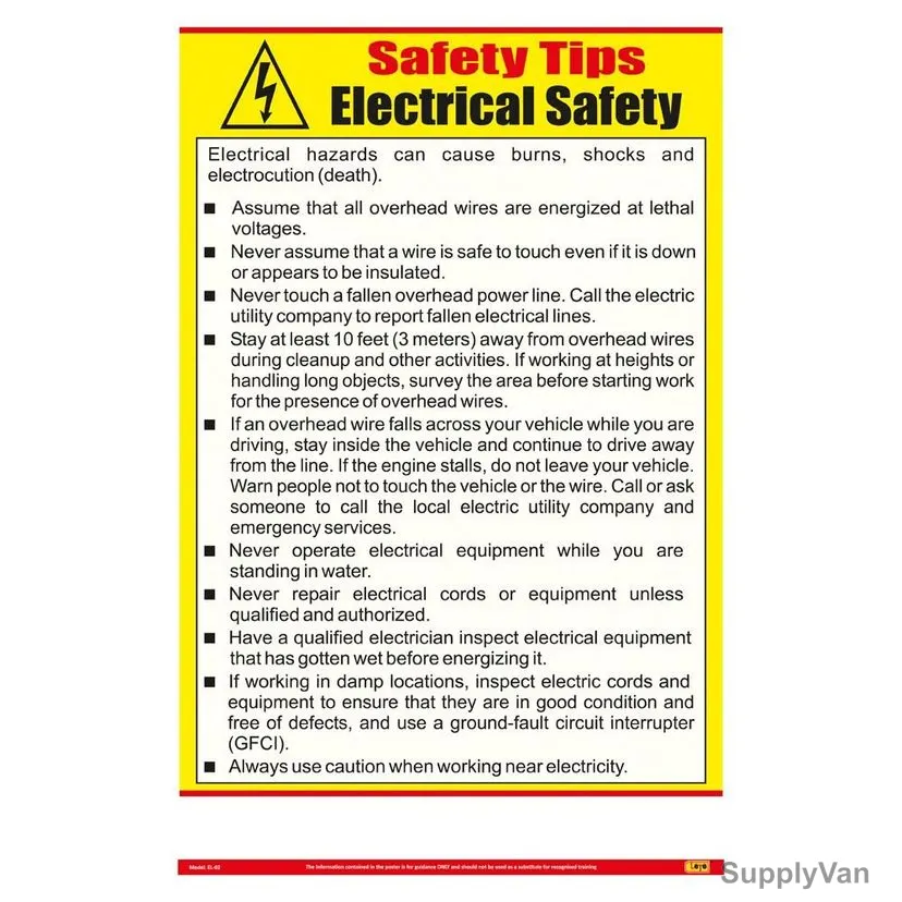 Loto-Lok Electric Safety Tips Poster, EL-02, Vertical, 600 x 450MM