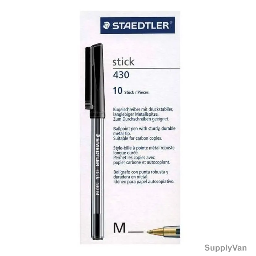 Staedtler Ball Pen, 430-M, Stick, Medium, Black, 10 Pcs/Pack