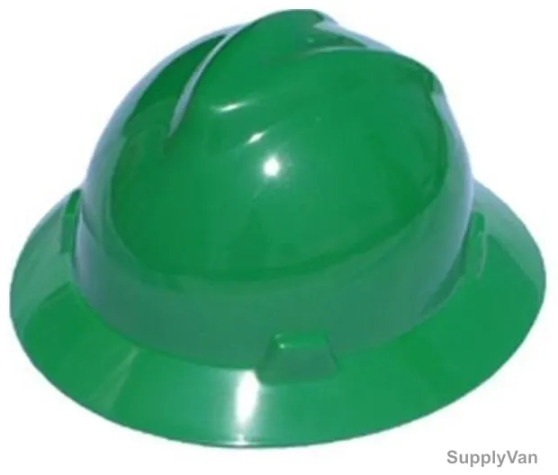 MSA Safety Helmet, Full Brim, VGuard, Polypropylene, Green