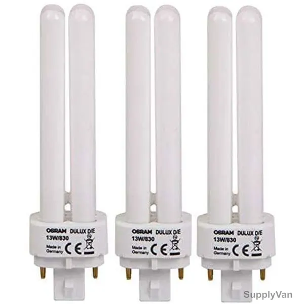 Osram Compact Fluorescent Lamp, Dulux D-E, 13W, G24q-1, 3000K, Lumilux Warm White, 3 Pcs/Pack