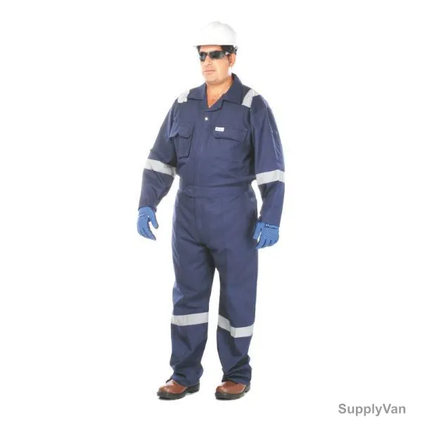 Vaultex Coverall With Reflecive Strips, VED, 100% Cotton, 5XL, Navy Blue