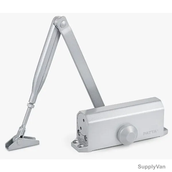 Patta Door Closer, Aluminium and Steel, Silver