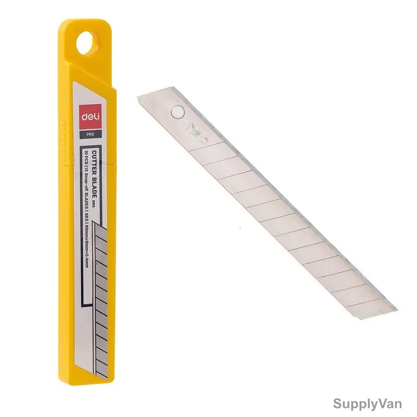 Deli 13 Snap-Off Cutter Blade, E2012, SK5 Carbon Steel, 0.4MM Thk, 9MM Width x 80MM Length, 10 Pcs/Pack — image 1