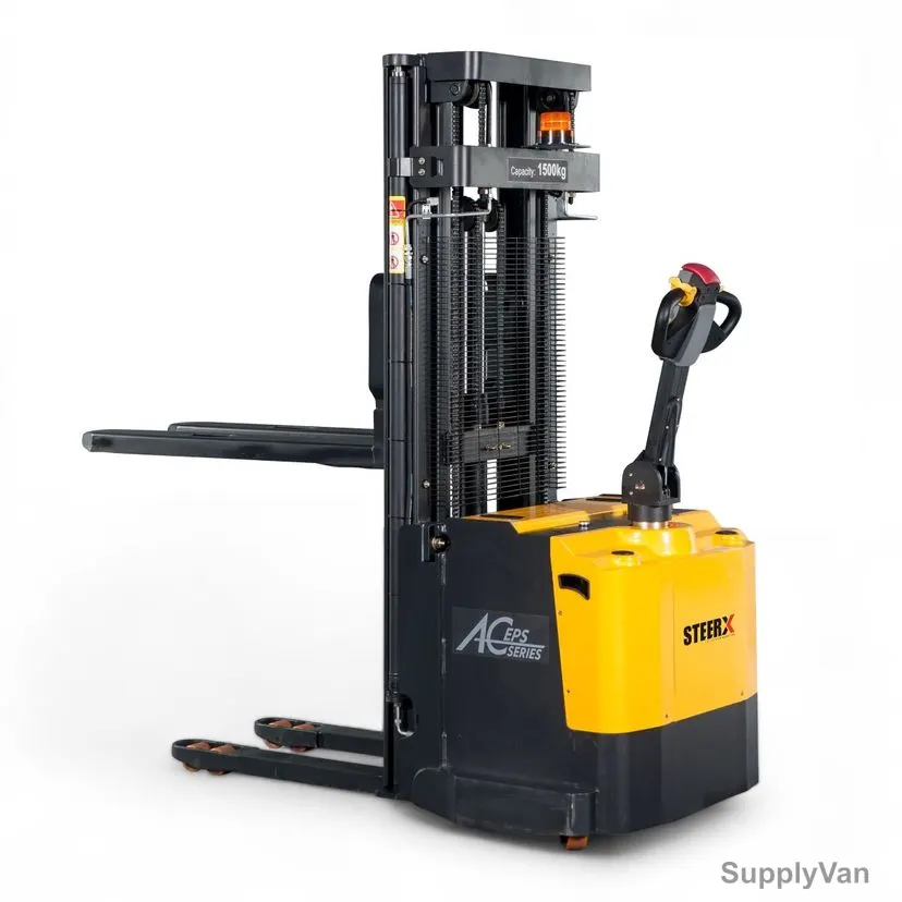 Steerx Heavy Duty Fully Electric Walkie Stacker, SEST15T-4500, Steel, 4500MM Lifting Height, 1500 Kg Weight Capacity