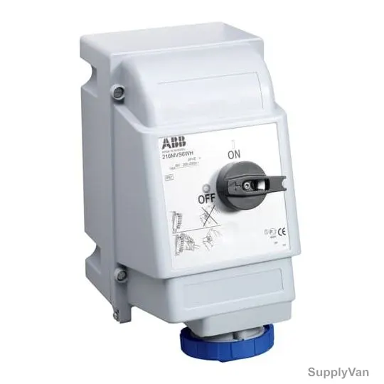 Abb Heavy Duty Vertical Switched Interlocked Socket, 216MVS6WH, 200-250V, IP67, 16A, Blue