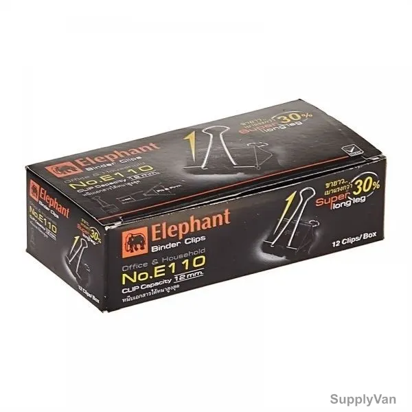 Elephant Binder Clip, E110BX, 32MM, Black, PK12