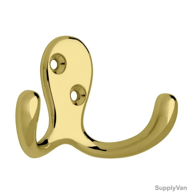 Robustline Wall Mounted Dual Coat Hook, Brass Plated Metal, 16 Kg Weight Capacity, 5 Pcs/Pack