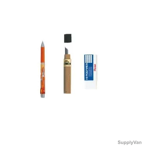 Pentel Mechanical Pencil With Lead and Eraser, PEP-PACK-054, E-Sharp, 0.7MM, Orange, 3 Pcs/Set