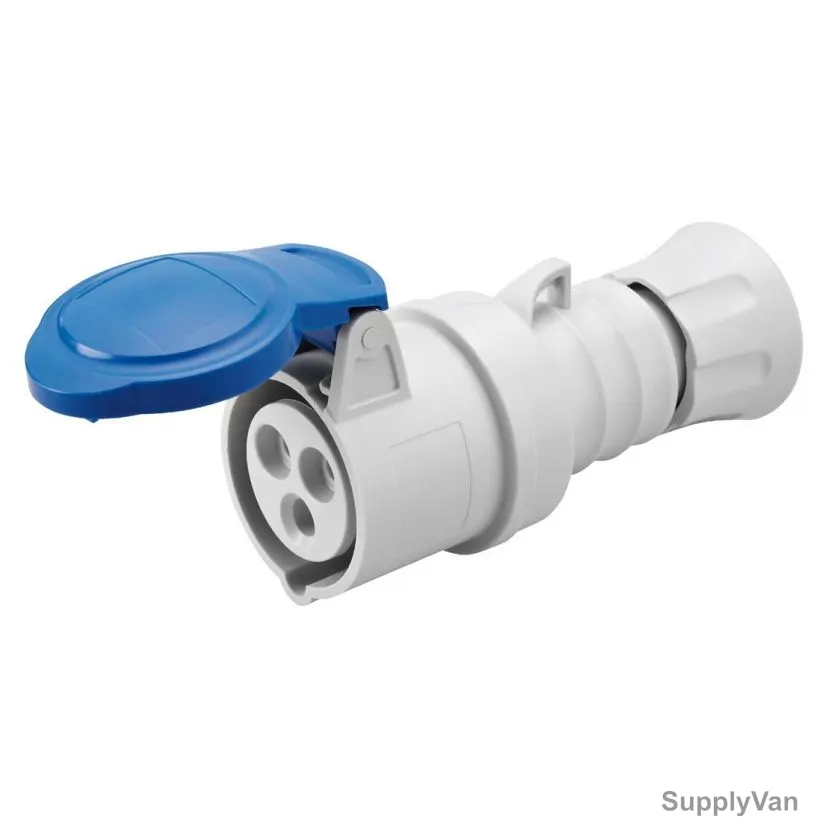 Gewiss Straight Connector, GW62015H, IP44, 32A, 2P+E, White/Blue