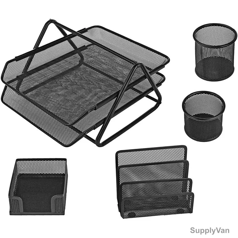 Klearex Office Desk Organizer Set, ASST005, Metal, Black, 5PCS