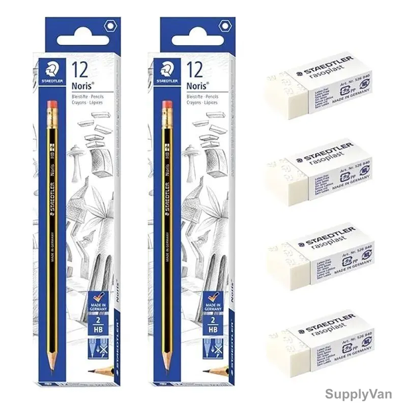 Staedtler Noris Pencil Set With Eraser, STP-PACK-021, 2.0MM Tip Size, Black/Yellow, 28 Pcs/Set