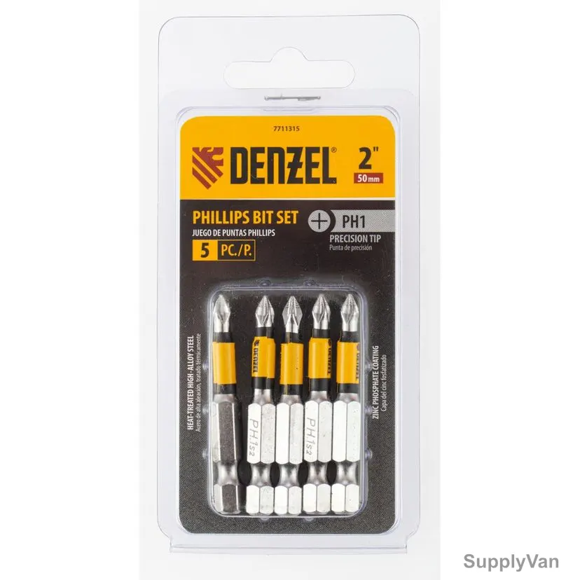 Denzel Phillips Screwdriver Bit, 7711315, PH1 x 2 Inch, 5 Pcs/Pack — image 1