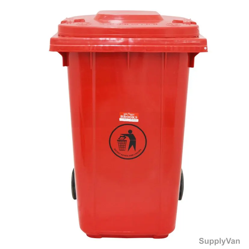 Brooks Garbage Bin With Wheel, BKS-WST-266, HDPE, 360 Ltrs, Red