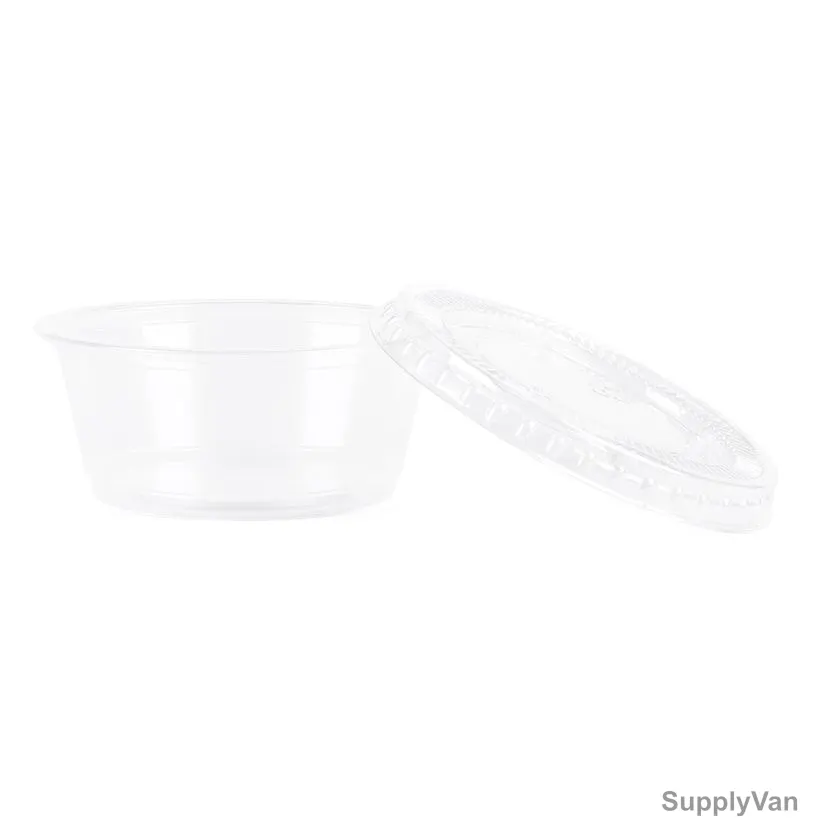 Khaleej Pack Disposable Souffle Cup With Flat Lid, Plastic, 3.25 Oz, Clear, 100 Pcs/Pack