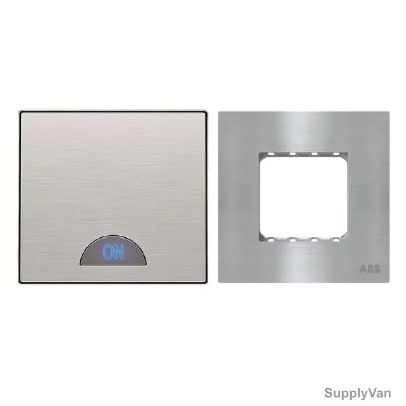 ABB Electrical Switch With LED and Double Rocker Frame, AMD11140-ST+AMD5144-ST, Millenium, 1 Gang, 2 Way, 20A, Stainless Steel — image 1