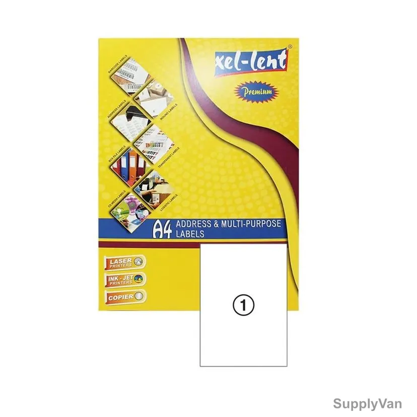 Xellent A4 Multi-Purpose Label Sticker, LFL00022, 210MM Width x 297MM Length, White, 100 Sheets/Pack