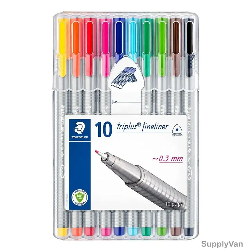 Staedtler Fineliner Pen Set, ST-334-SB10, Triplus, 0.3MM Tip, Assorted Colors, 10 Pcs/Set