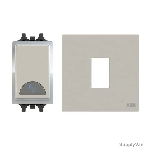 ABB Push Button Switch With Bell and Rocker Switch Frame, AMD42920-DU+AMD5120-DU, 1 Gang, 1 Way, 10A, Dune Sand — image 1