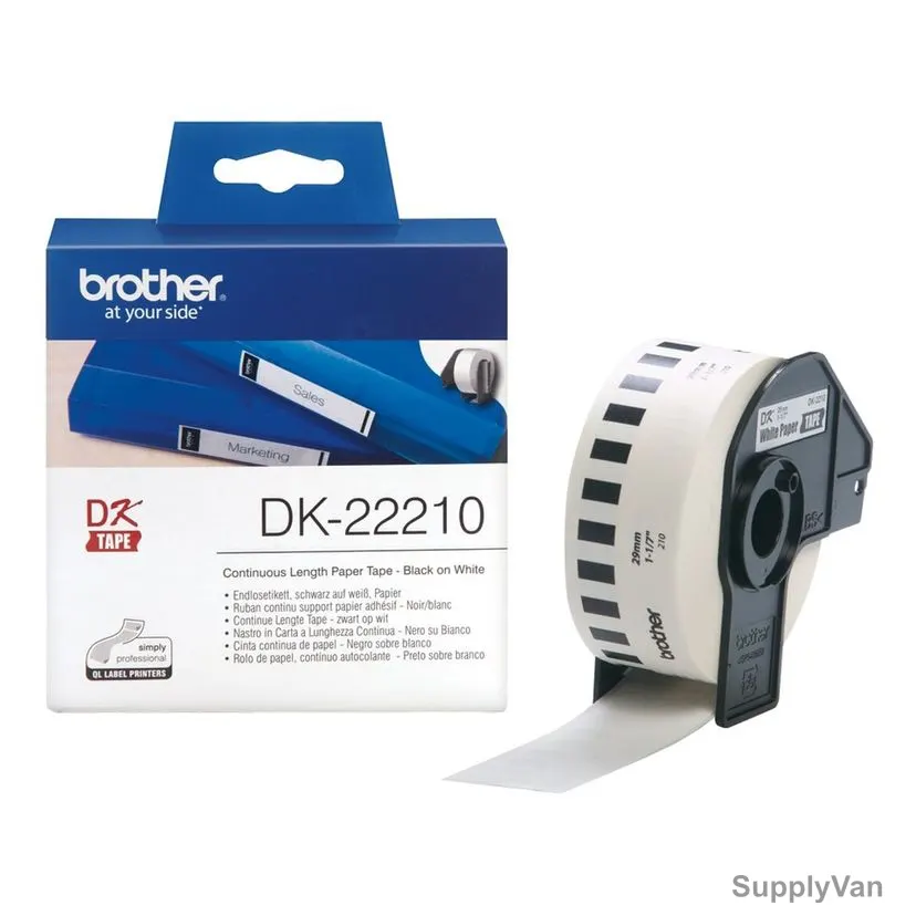 Brother Continuous Paper Label Roll, DK22210, 29MM x 30.48 Mtrs, Black On White — image 1