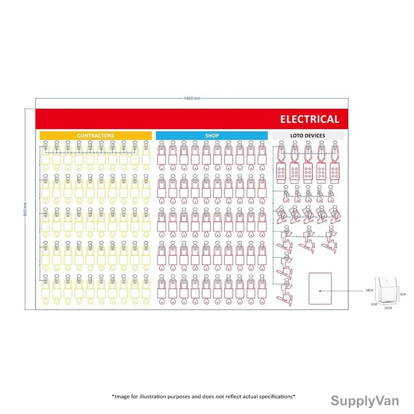 Loto-Lok Electrical PPC Shadow Board, Aluminium Alloy Frame, 900MM Width x 1400MM Length