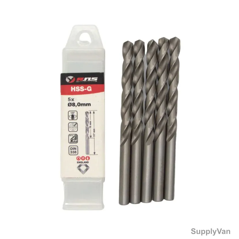 Rns HSS-G Twist Drill Bit, 4341, Eco, 8MM Dia, 5 Pcs/Pack