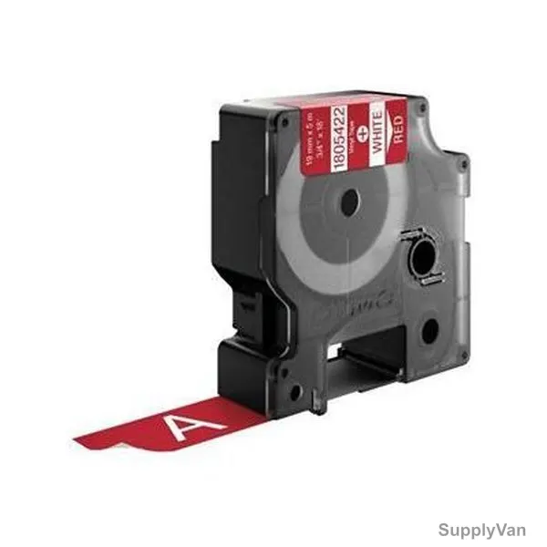 Dymo Vinyl Label Tape, 1805422, 19MM, White On Red — image 1