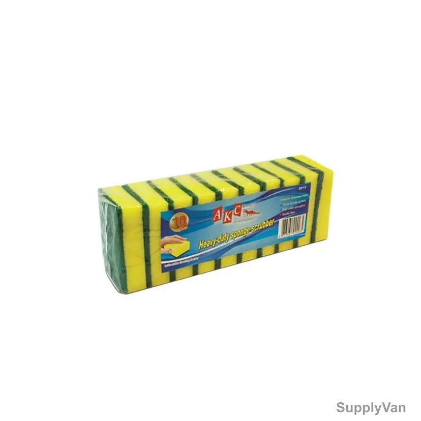 Akc Heavy Duty Sponge Scrubber, SP13-1, 13CM, Yellow/Green, 10 Pcs/Pack