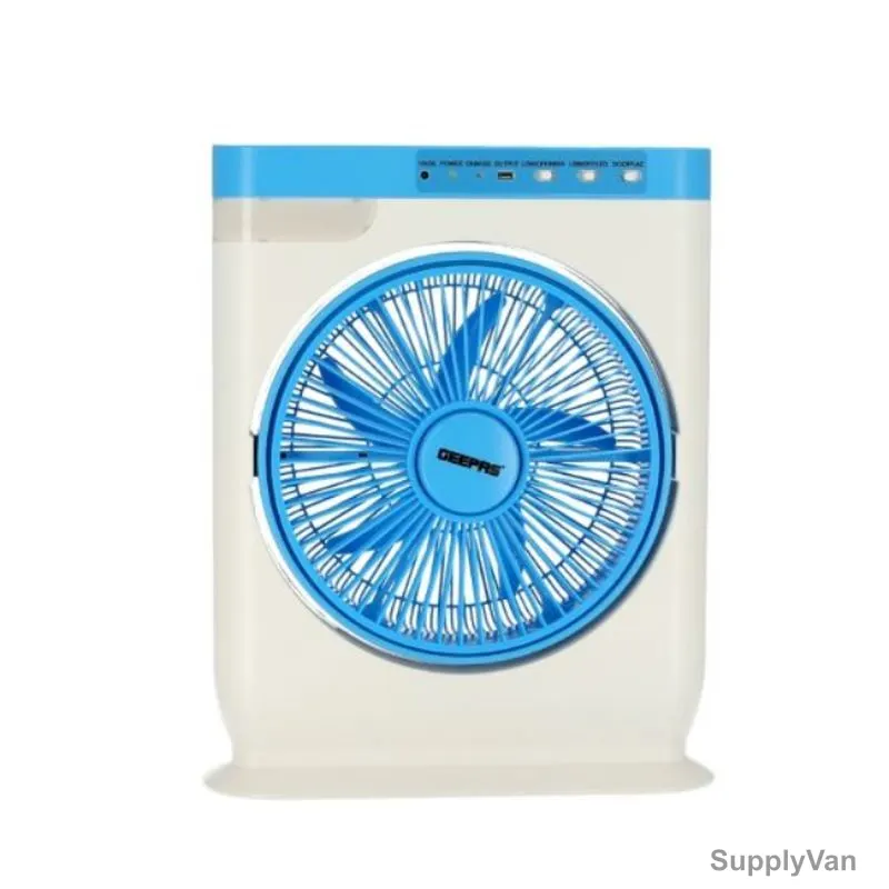 Geepas Rechargeable Box Fan With LED Light, GF919, 43W, 12 Inch, Blue/White — image 1
