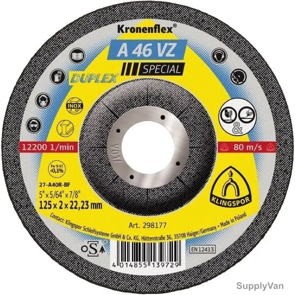 Klingspor Grinding Disc, A46VZ, Kronenflex, Special, 125MM