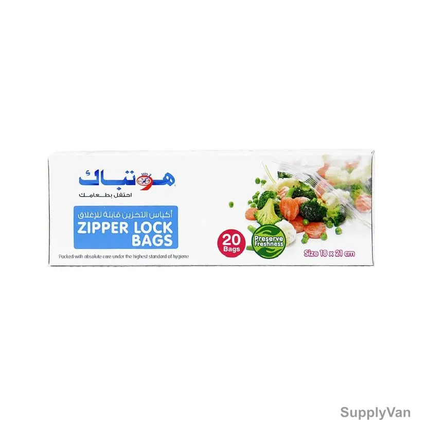 Hotpack Zip and Lock Bag, ZLB1821, 18CM Width x 21CM Length, Clear, 20 Pcs/Pack