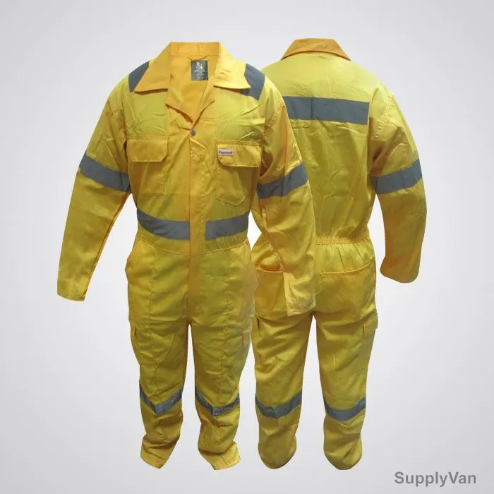 Prime Captain Twill Cotton Coverall With Reflective Tape, R989, 5XL, Yellow