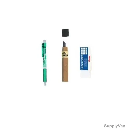 Pentel Mechanical Pencil With Lead and Eraser, PEP-PACK-048, E-Sharp, 0.5MM, Green, 3 Pcs/Set