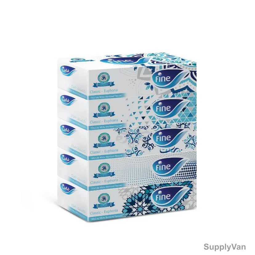Fine Facial Tissue, Classic Euphoria, 150 Sheets x 2 Ply, White, PK5