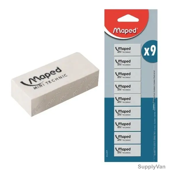 Maped Mini Tecnic Eraser, MD-011309, White, 9 Pcs/Pack