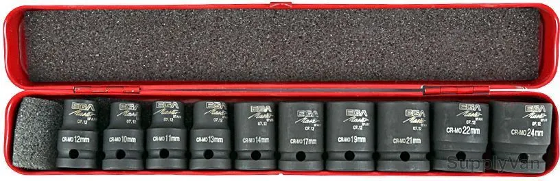 Ega Master Impact Socket Set, 61265, 1/2 Inch Drive, 10PCS