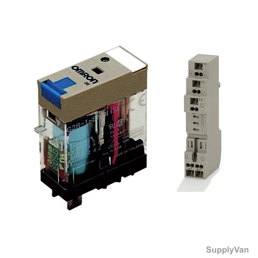 Omron Plug In Relay With DIN Rail Socket, G2R-1-SNI(S)+P2RF-05S, 24VDC, SPDT, 5 PIN, 10A