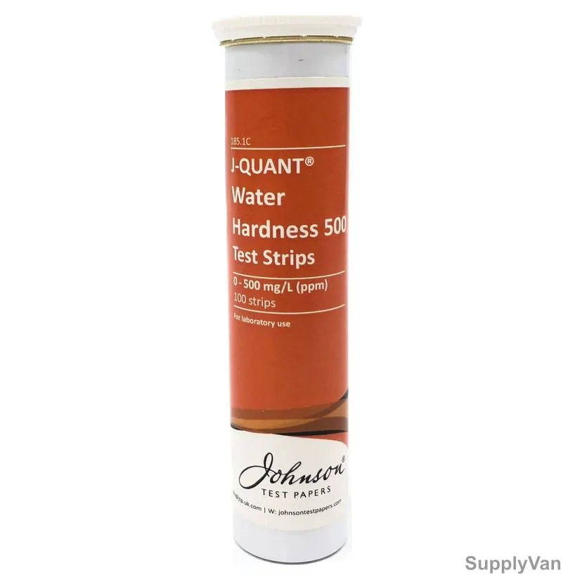 Johnson Water Hardness Test Strip, 185.1C, J-Quant, 0 to 500 mg/L, 100 Strips/Pack