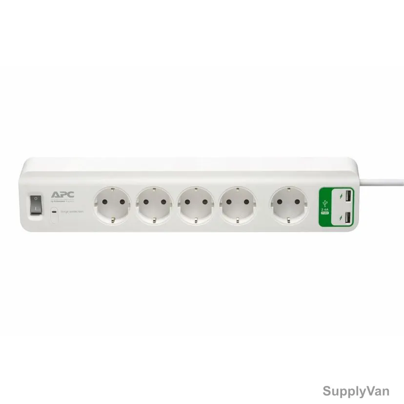 Schneider Electric Home/Office SurgeArrest Power Strip With 2 USB Port, APC Essential, 5 Outlets, 2300W, 10A, White — image 1