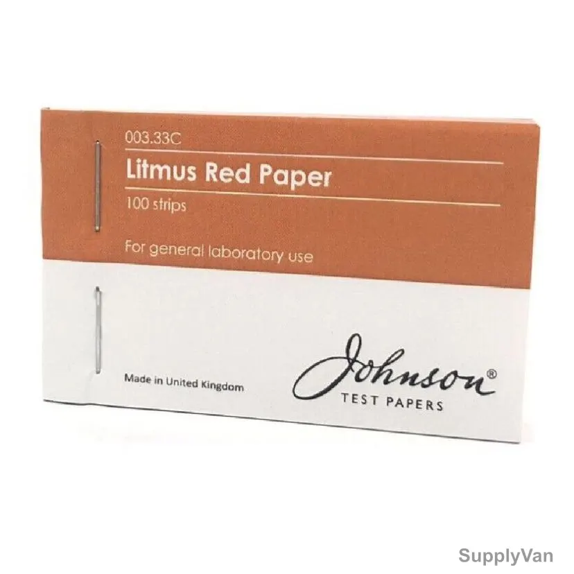 Johnson Red Litmus Test Paper, 003.33C, pH 7, 100 Strips/Pack