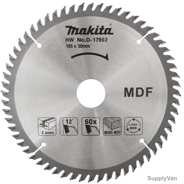 Makita MDF Cutting Blade, D-17902, 185x30MM, 60 Teeth