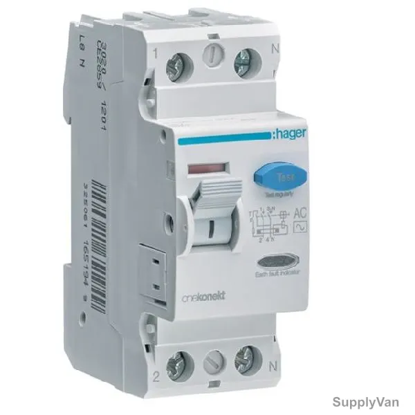 Hager Residual Current Circuit Breaker, CF285Z, Type AC, 2P, 300mA, 100A