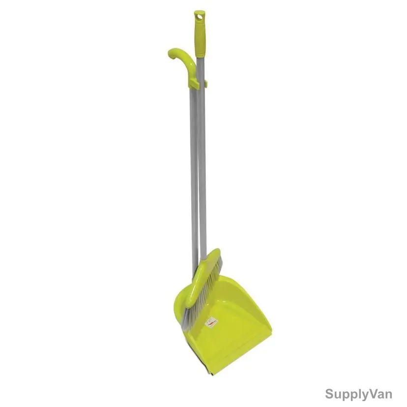 Akc Upright Broom and Dustpan Set, DP18, Plastic, Green/Silver