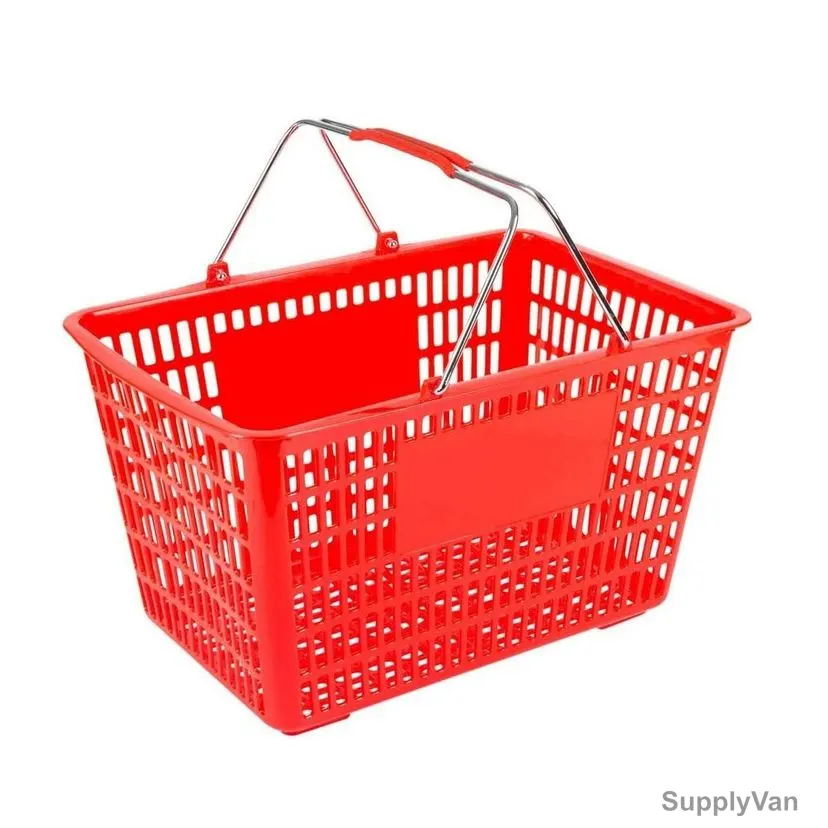 Supermarket Basket With Metal Handles, PB432R, Plastic, 280MM Height x 330MM Width x 480MM Length, Red — image 1
