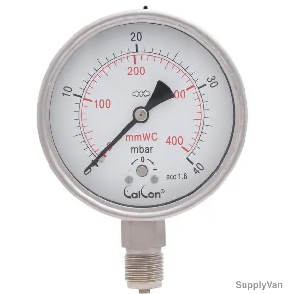 Calcon Capsule Pressure Gauge, CC918A, 100MM, 1/2 Inch, BSP, 0-40 Mbar