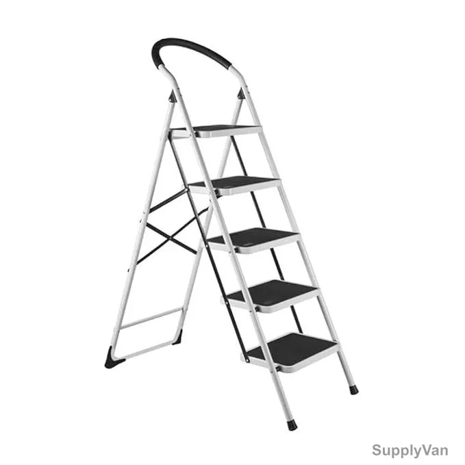 Household Ladder, Steel, 5 Steps, 116CM Height, 150 Kg Weight Capacity, White