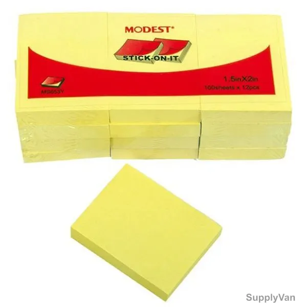 Modest Sticky Note, MS653, 100 Sheets, 1.5 Inch Width x 2 Inch Length, Yellow, 12 Pads/Pack