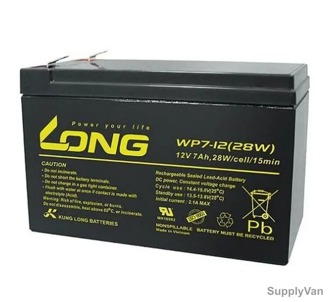 Long Rechargeable Sealed Lead Acid Battery, WP7-12, 12V, 7Ah