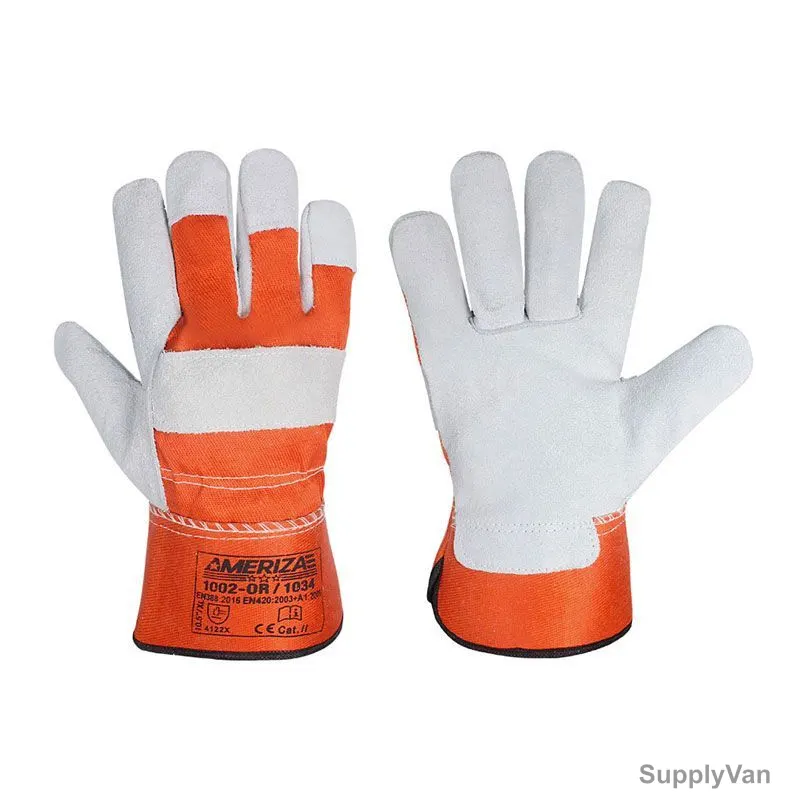 Ameriza Single Palm Rigger Gloves With Reflective, 1002-OR-1034, Leather, 10.5 Inch, Orange/White, 12 Pairs/Pack